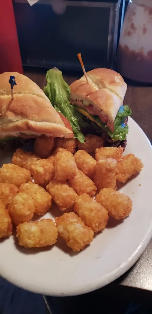 Blue Spruce Burger and Tots& Jack and Coke